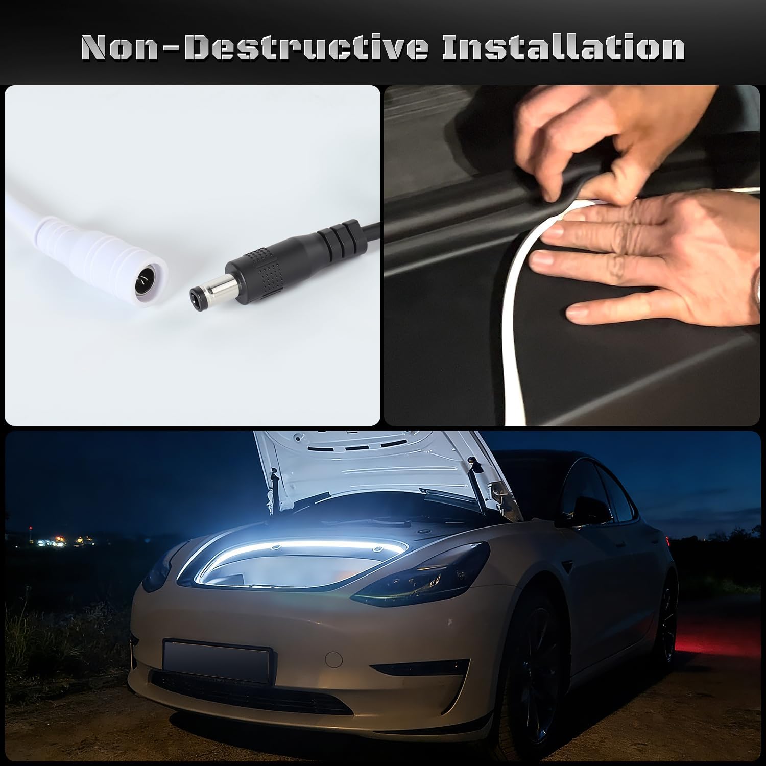 Ambient Led Frunk Lights for 2024 2025 Tesla Model 3 Highland Front Interior Frunk Lightning String for Neon Atmosphere - Compatible with Tesla Accessories (White)