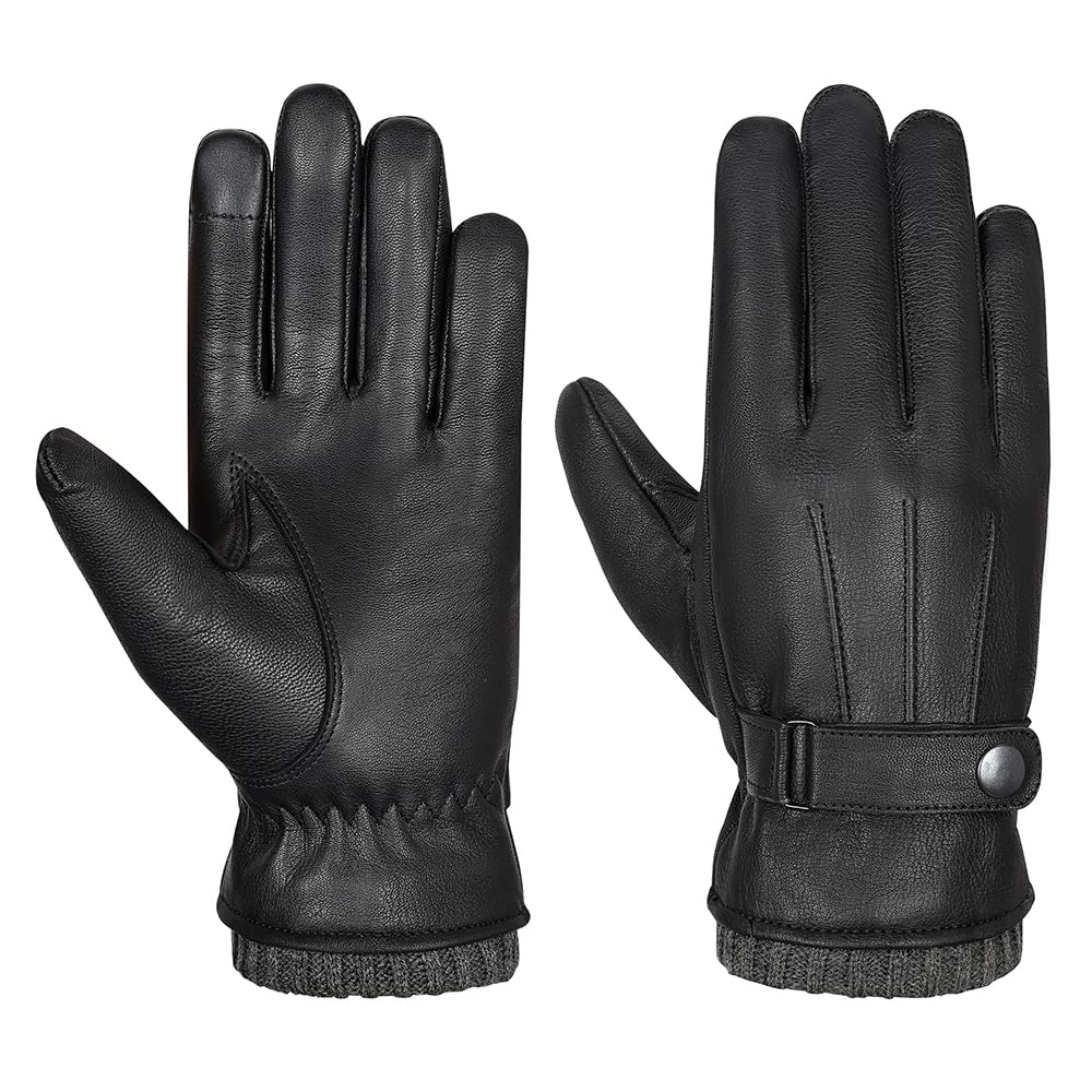 Hand FellowMen's Genuine Leather Winter Gloves Winter Warm Gloves Touch  Screen Fleece Lined Driving Gloves Casual Outdoor Sports Gloves
