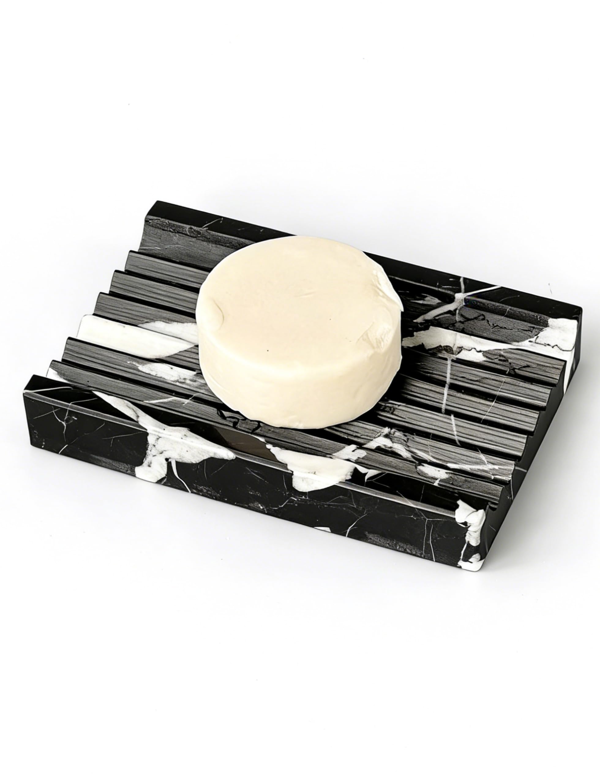 Jabonera de mármol natural para ducha con pies antideslizantes de silicona, bandeja de secado de piedra, protector de jabón de barra, recipiente para accesorios de decoración de baño (marquina
