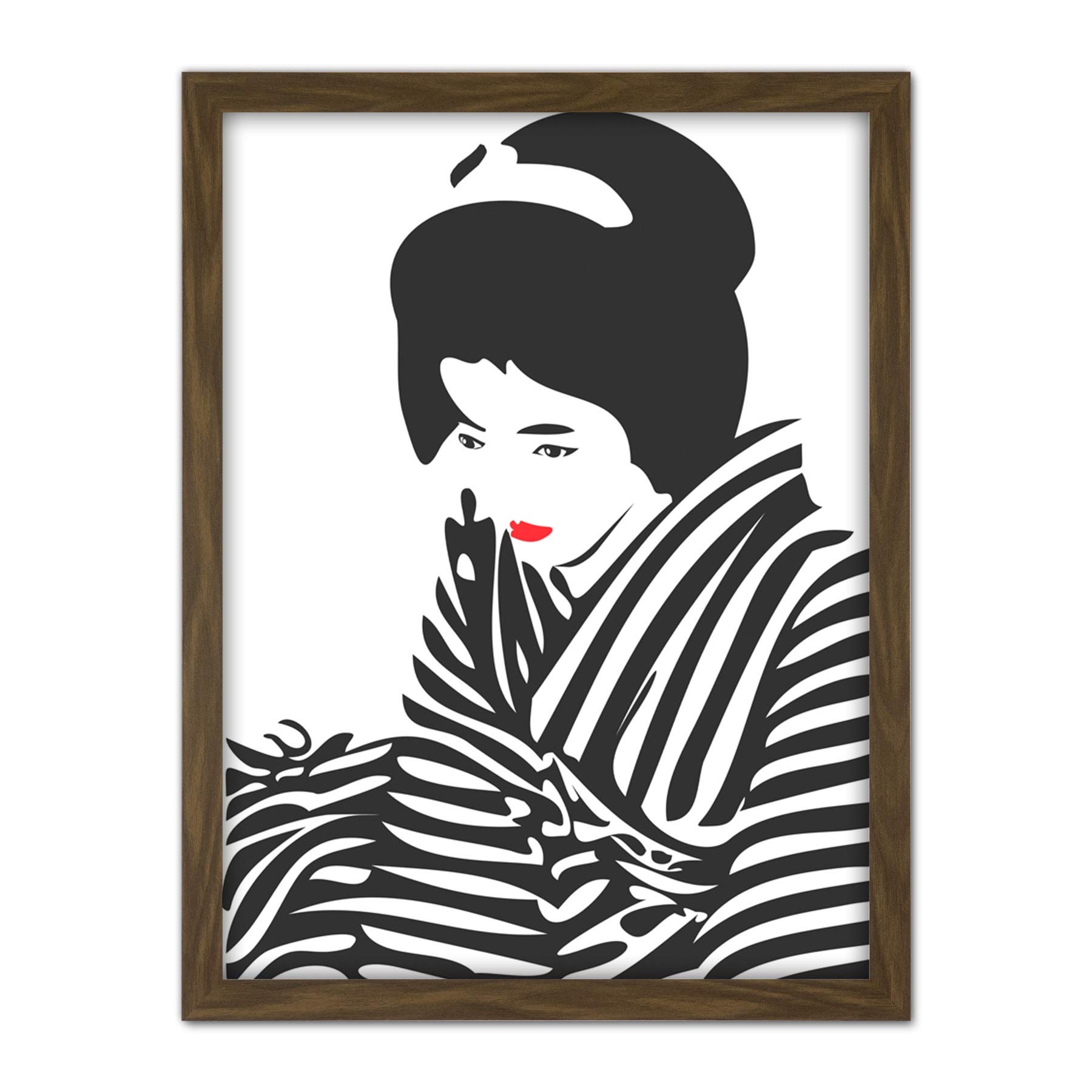 Wee Blue Coo Japanese Geisha Lipstick Stripes Artwork Framed Wall Art Print 18X24 Inch