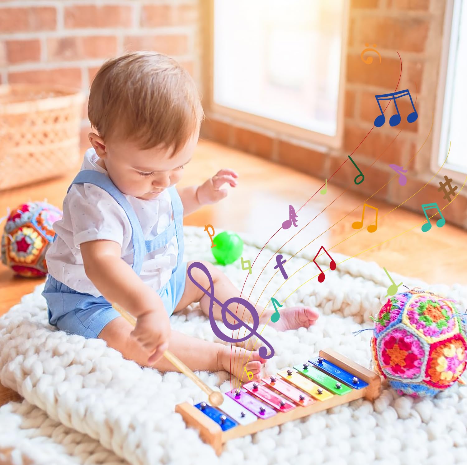 Xylophon für Kinder, Xylophon Glockenspiel Holz, Rhythm Musikinstrumente, Xylophon mit 2 Schlägel für Erwachsene Kinder Glockenspiel Spielzeug Geschenk (Packung mit 6)