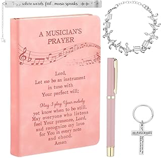 Tisancy 5 Pcs Music Lover Gifts for Women Men Music Teacher Appreciation Gifts Christian Musician Prayer Leather Journal Notebook for Musician Choir Singer Teacher Birthday(Pink)