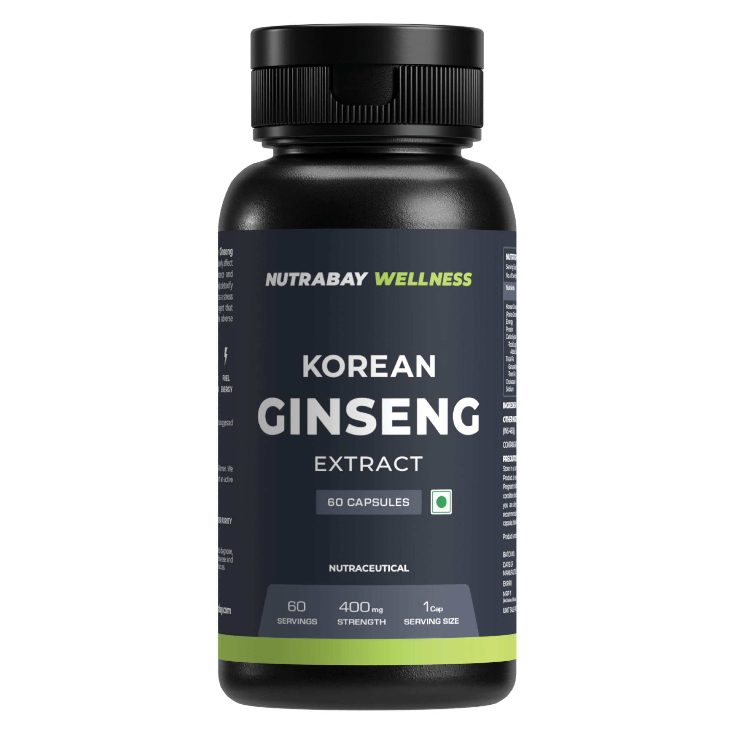 Wellness Korean Ginseng Extract (Panax Ginseng) - Support Vitality, Stamina, Energy, Mental Health & Performance - 400mg, 60 Veg Capsules
