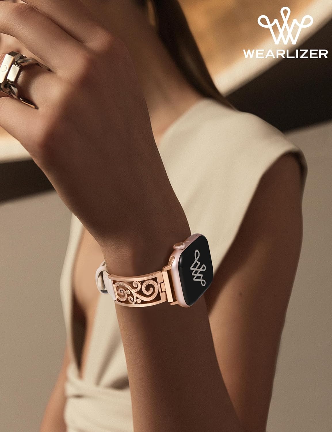 Wearlizer Slim Leather Band Compatible with Apple Watch Bands Women 41/40/38/42/44/45/46/49mm, Dressy Fancy Thin Designer Vintage Filigree Strap for iWatch Series 11 10 9 8 7 6 5 4 3 SE/Ultra 3 2 1 - Image 5