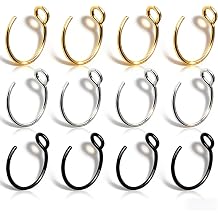 12 Pcs Fake Nose Ring, Clip on Faux Nose Piercing Hoop for Women Men, Stainless Steel Adjustable Nose Ring Fake No Piercing Needed Gold, Silver, Black