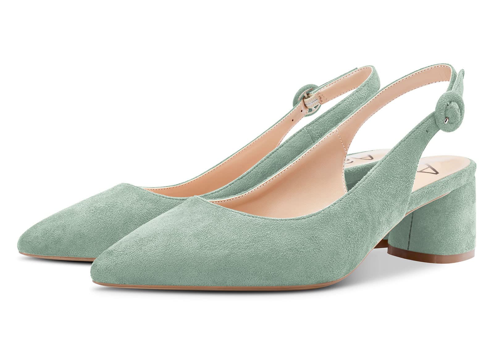 Aachcol Mujer Slingback Pumps Chunky Ancho Medio Bajos Heel Puntiaguada Punta Correa Tobillo de Boda Oficina Fiesta Dress Zapatos Cute 5 CM