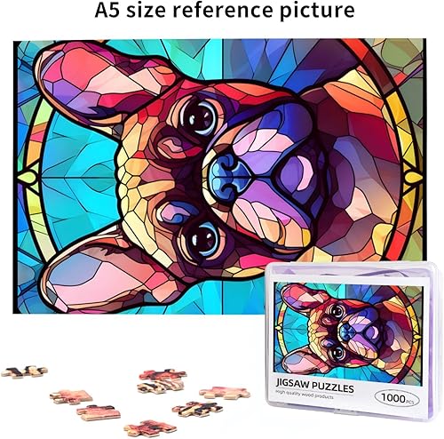 Miniatura 6 de Rompecabezas de madera de 1000 piezas de pintura artística de perro bulldog francés para niños y adultos, cumpleaños para familiares y amigos