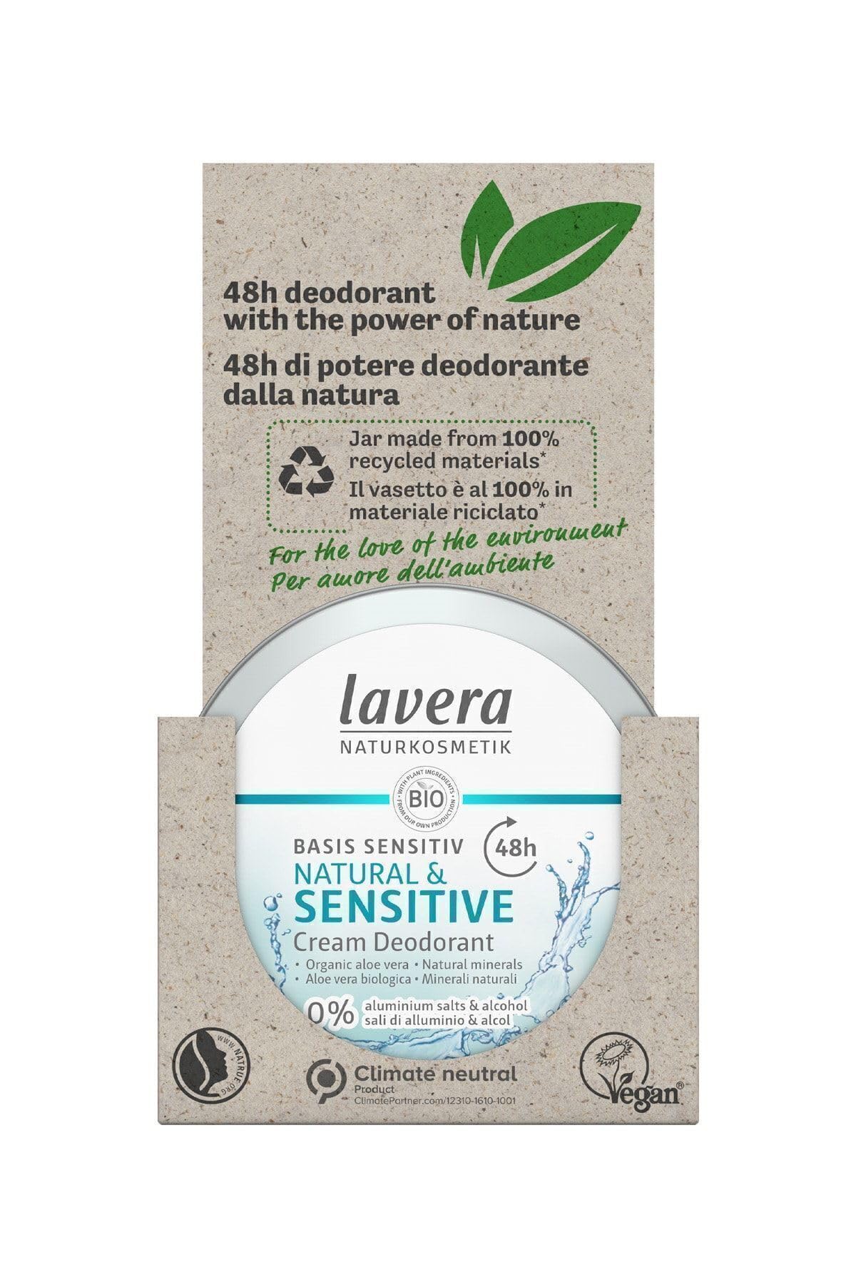 lavera deodorant cream basis sensitiv NATUR&SENSITIVE - 48h - vegan - natural cosmetics - no aluminum - active composition with aloe vera and natural minerals - 48h protection - 1.69 fl oz
