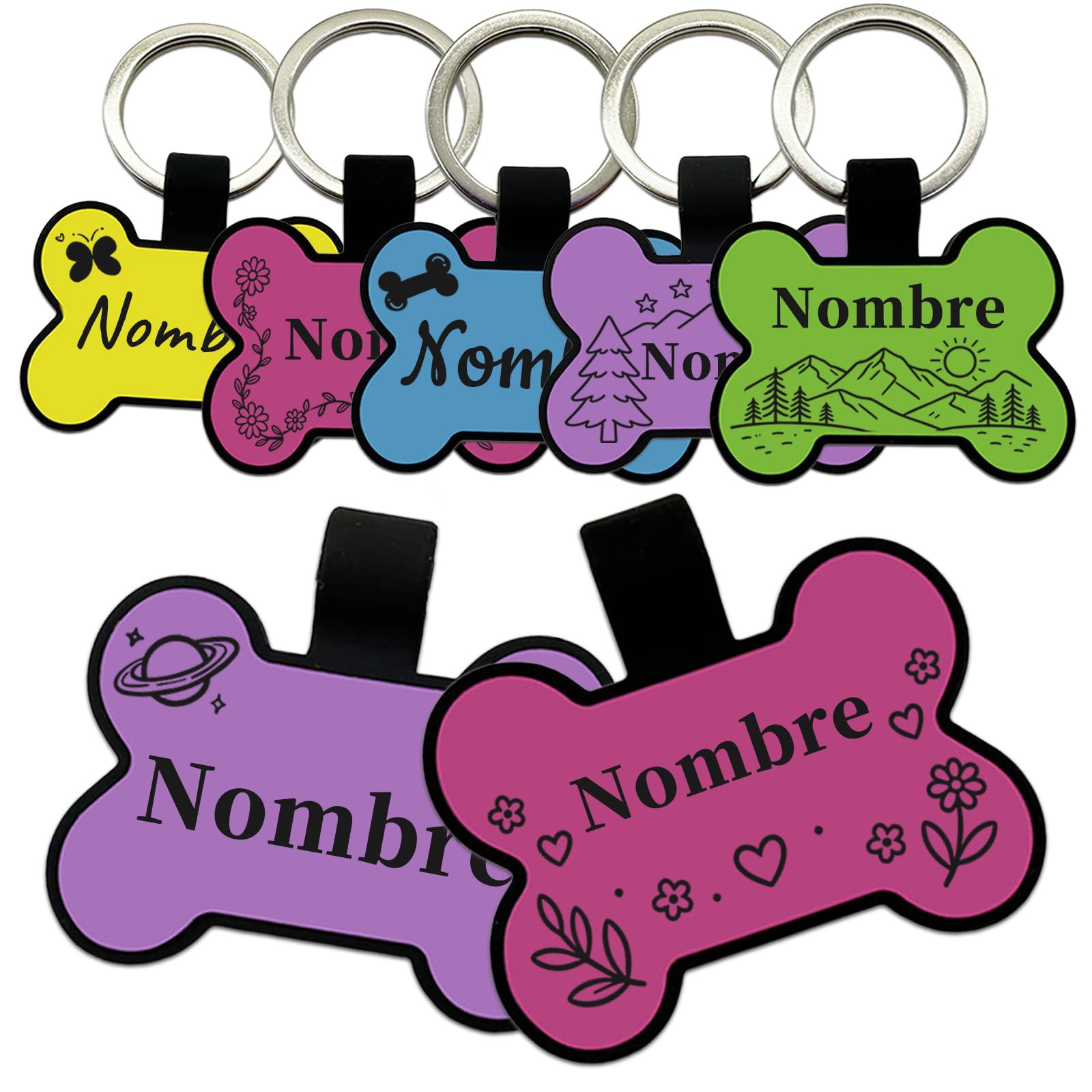 Placa Identificativa Perro Personalizada | Chapita Silenciosa Grabada con Nombre Silicona, Ligera sin Ruido para Collar Perros y Gatos, Diseño Bonito