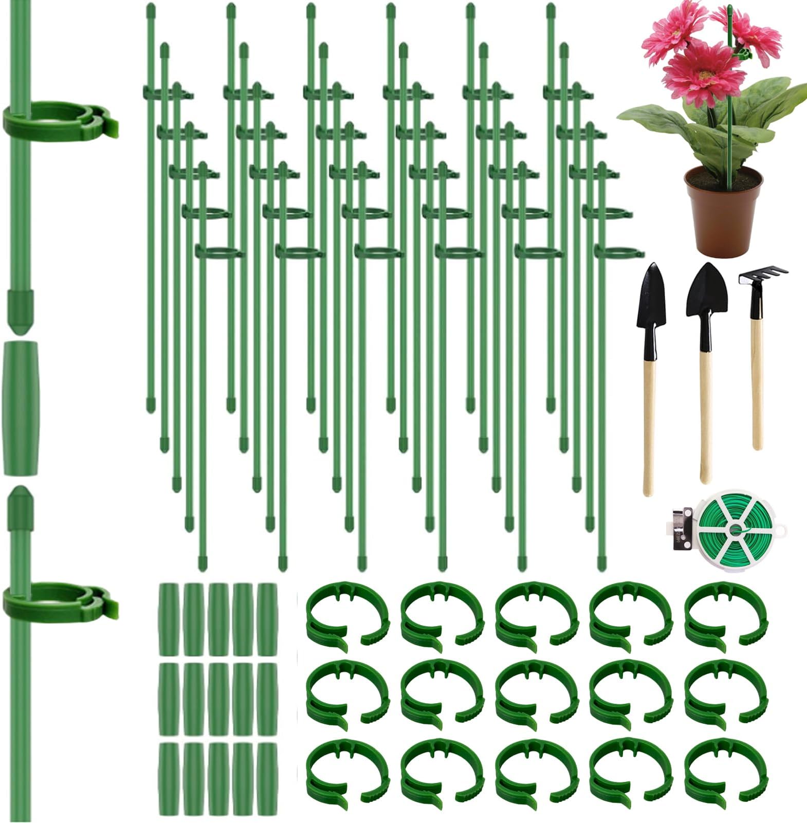 Plant Stakes, Plant Support Stakes 94PCS, Adjustable Support Stake with Plant Clips, Connect Pipe and Plant Ties, Peony Cages and Supports for Orchid and Rose