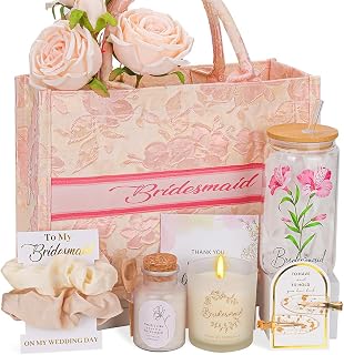 Bridesmaid Proposal Gifts, Bridesmaids Proposal Box Gifts for Wedding Day, Gift for Bridesmaids, Will You Be My Bridesmaid Gift with 16oz Glass Candle Tote Bag