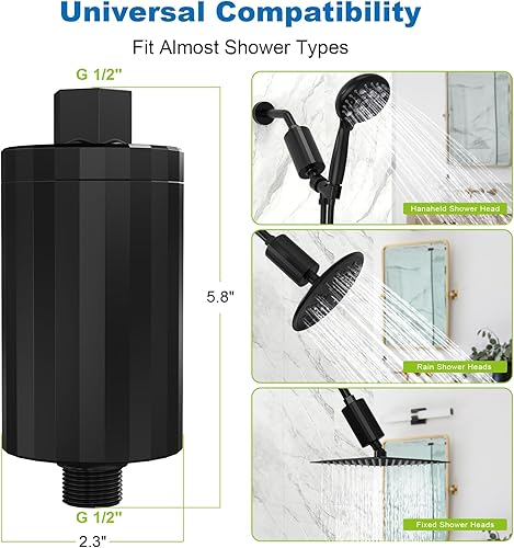 Miniatura 4 de All Metal - Filtro de ducha KDF 55, vitamina C, E y A, para agua dura, filtros de agua universales de alta presión para eliminar productos químicos