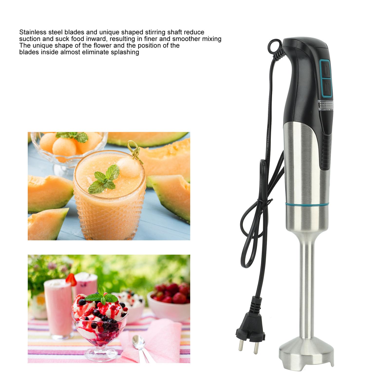 Frullatore a Immersione in Acciaio Inossidabile da 800 W Per Frutta, Alimenti Per Bambini, Zuppe Spina Europea