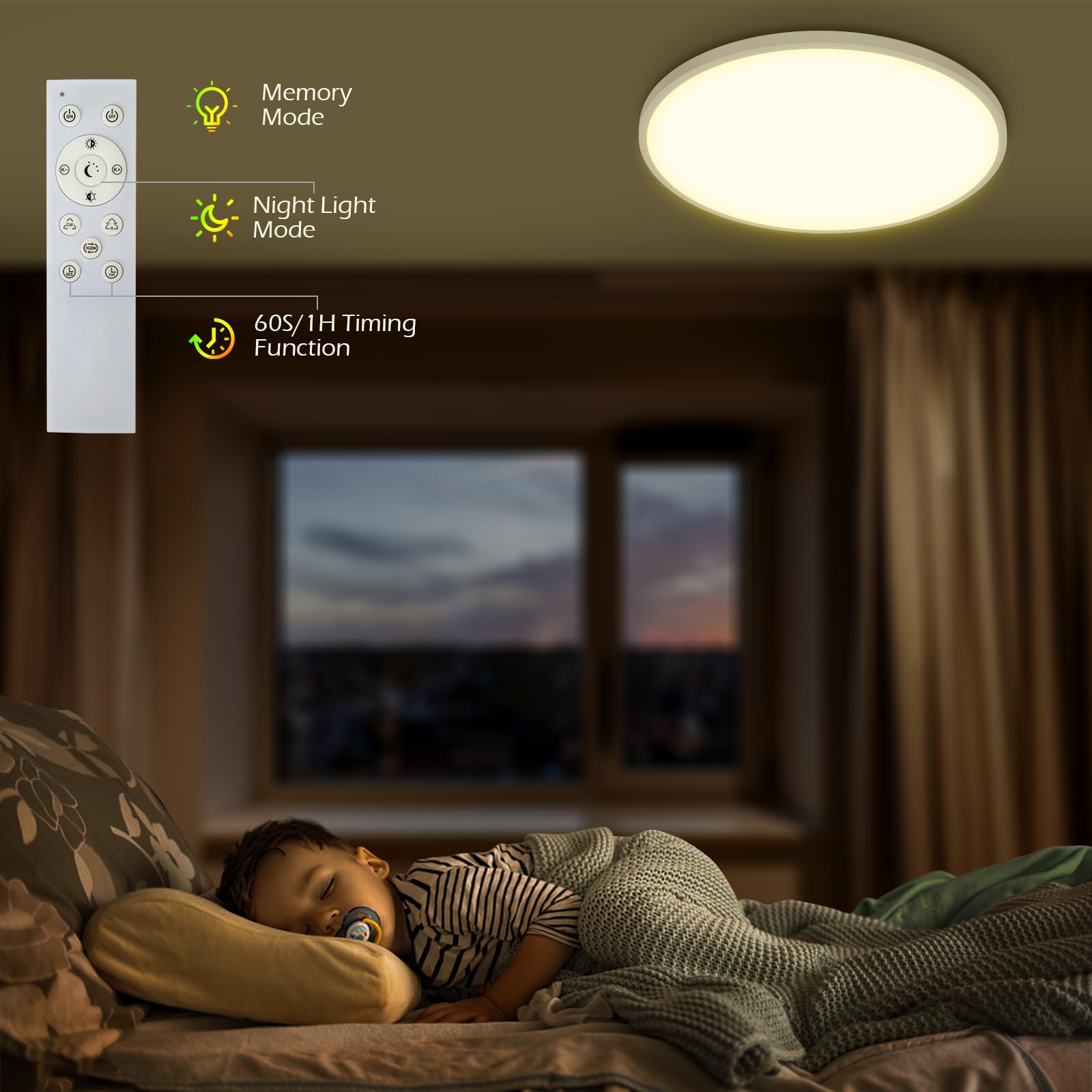 Litake Luz de Techo LED Regulable 24W, RGBW Lámpara de techo que cambia de color para el dormitorio Habitación de los niños Sala de estar Cocina Balcón 1800LM 3000K-6500K Plano Redondo φ30 * 4.8 / CM