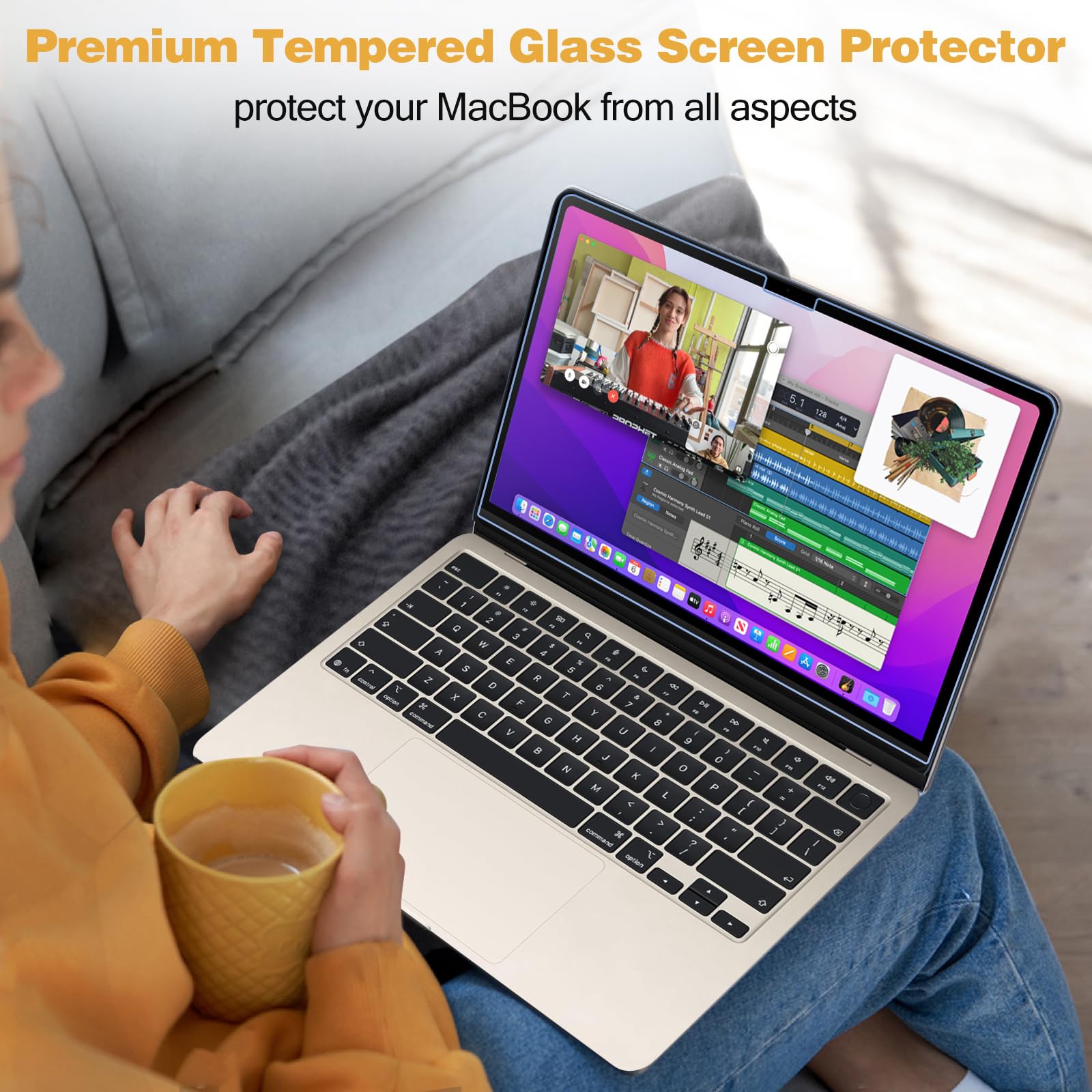 ProCase [2枚セット] MacBook Air 15インチ 強化ガラスフィルム 2枚セット 2026-2023年モデル M5/M4/M3/M2用 スクリーンプロテクター 9H硬度 MacBook Air 15インチノートパソコン用、耐傷、指紋防止、HDクリア