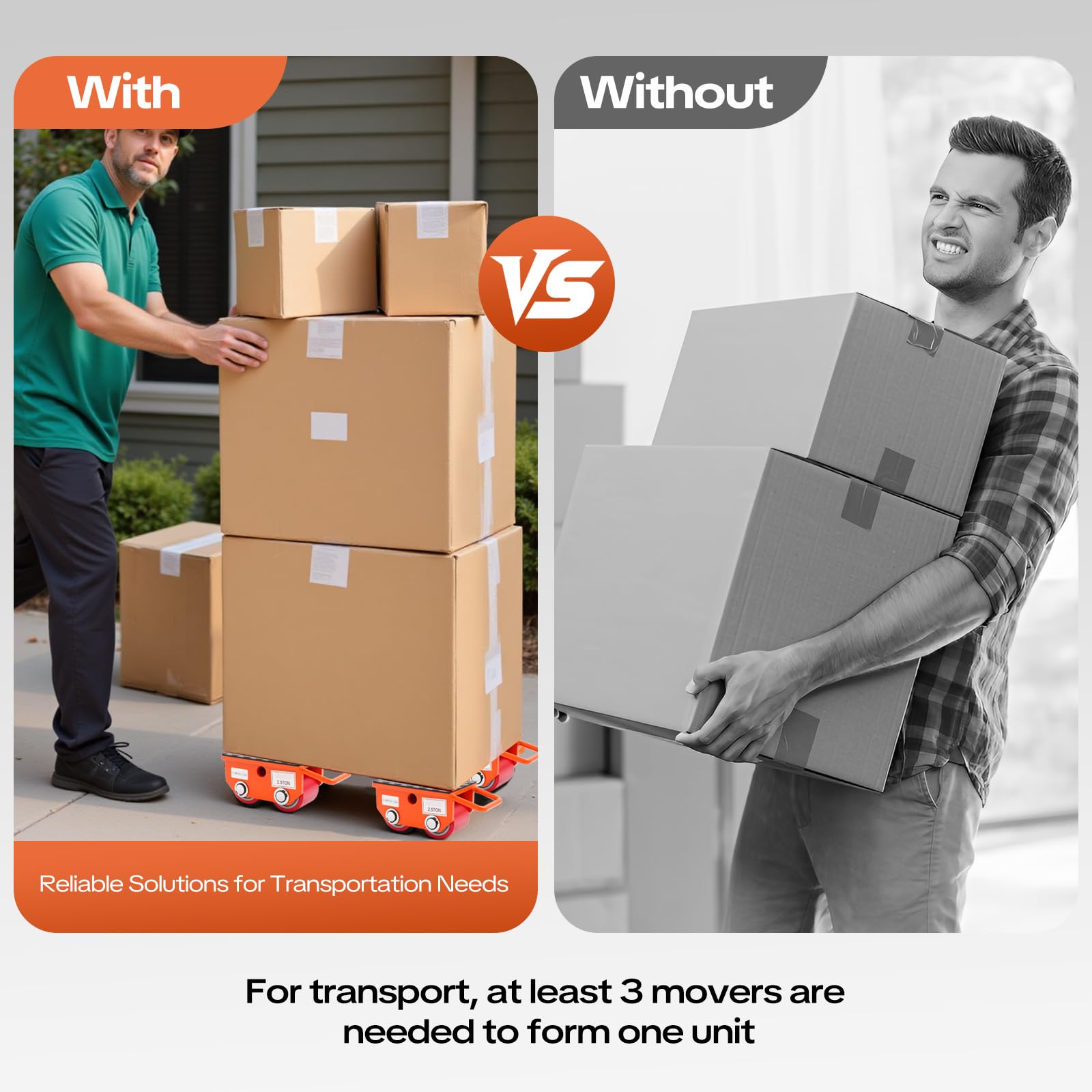 Rolka meblowa 2,5 tony, kółka do dużych obciążeń z antypoślizgową podkładką i uchwytem, kółka transportowe mebli, 2 koła, do ciężkich mebli