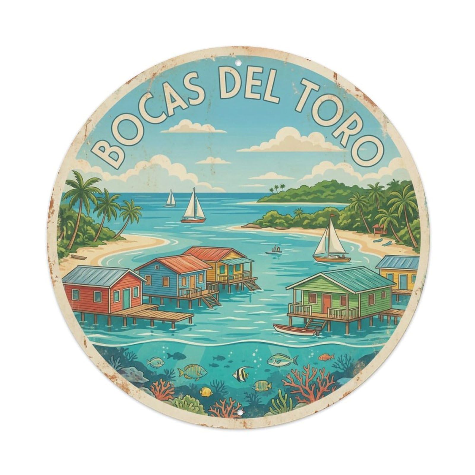 Travel Retro Panama Bocas Del Toro Vintage Metal Tin Sign Plaque Wall Decor for Cafe, Club Bar, Office, Garden Metal Poster 8x8Inch