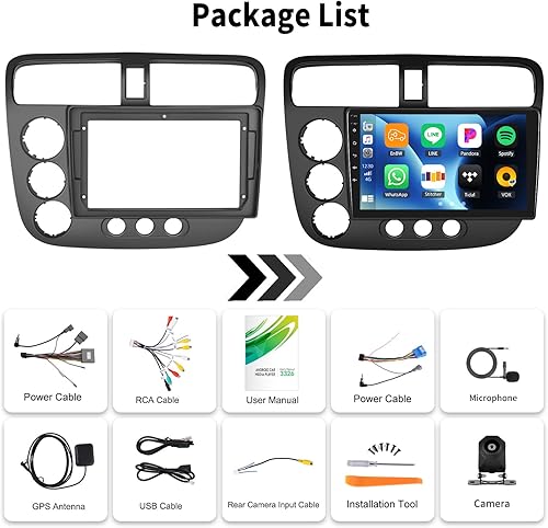 Miniatura 7 de 4+128G Android 15 Radio estéreo para coche para Honda Civic 2001-2005 con CarPlay inalámbrico y Android Auto, pantalla táctil IPS de 9 pulgadas,