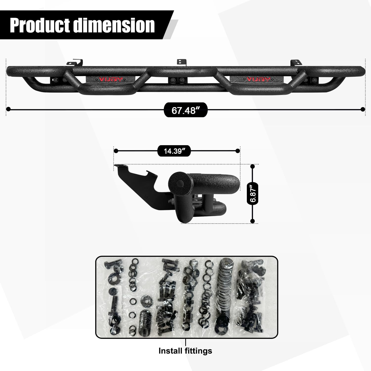 Side Step Running Boards Compatible with 2010-2024 Toyota 4Runner Trail Edition & 2014-2024 4Runner SR5/TRD Pro, Rail Nerf Bars,Blakc&Red(Powder Coated)