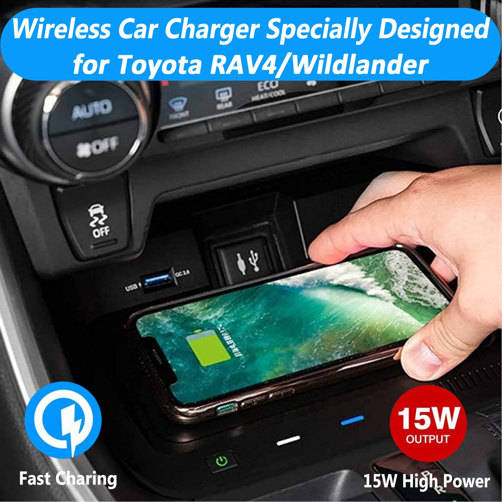 Nuovo Caricabatterie Wireless per Auto,per Toyota RAV4/Wildlander XA50 2020 2021 2022 2023,Tappetino Di Ricarica Wireless Veloce per Telefono Da 15W