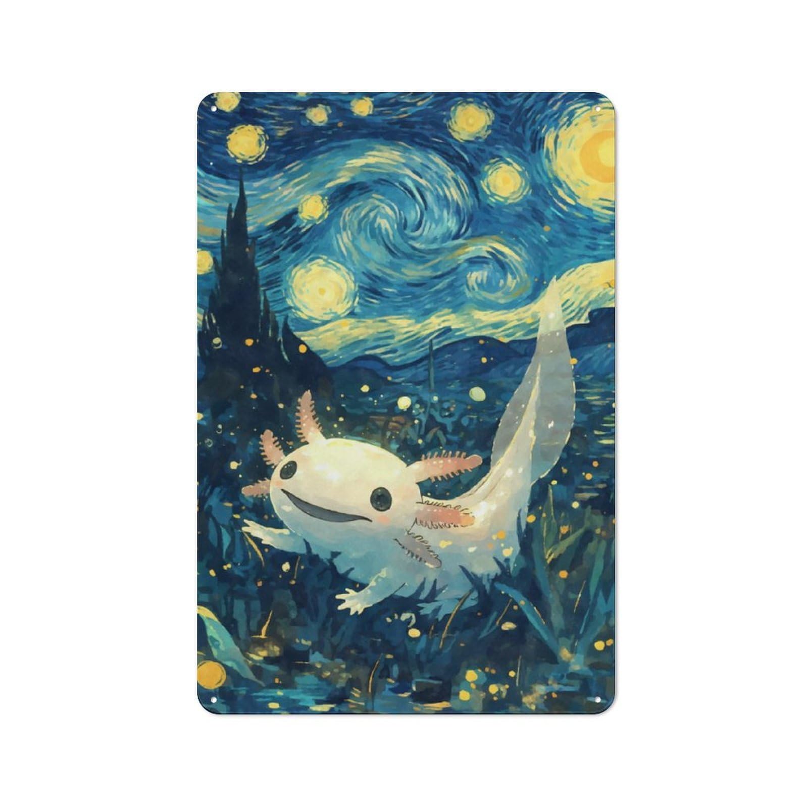 Junmoney Axolotl Starry Night Metal Sign 30X20cm With For Workshop Wall, Retro Decor, For Garage, Workshop And Man Cave Decoration