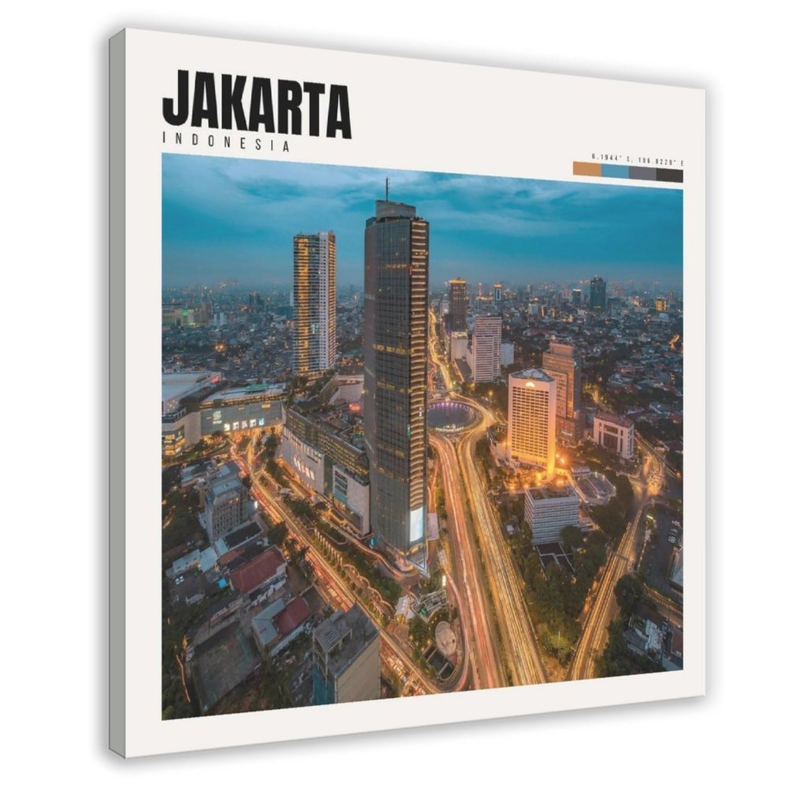 Gqvcjsw Jakarta Indonesia Poster Jakarta Art Canvas Poster Wall Art Decor Print Picture Paintings For Living Room Bedroom Decoration 12X12inch(30X30cm)