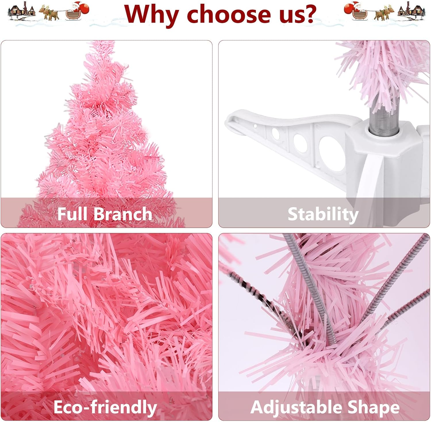 5ft Pink Christmas Tree for Home, Office, Party Decoration, Artificial Christmas Tree for Xmas Seasonal Holiday Decoration Indoor Outdoor (Pink-5ft)