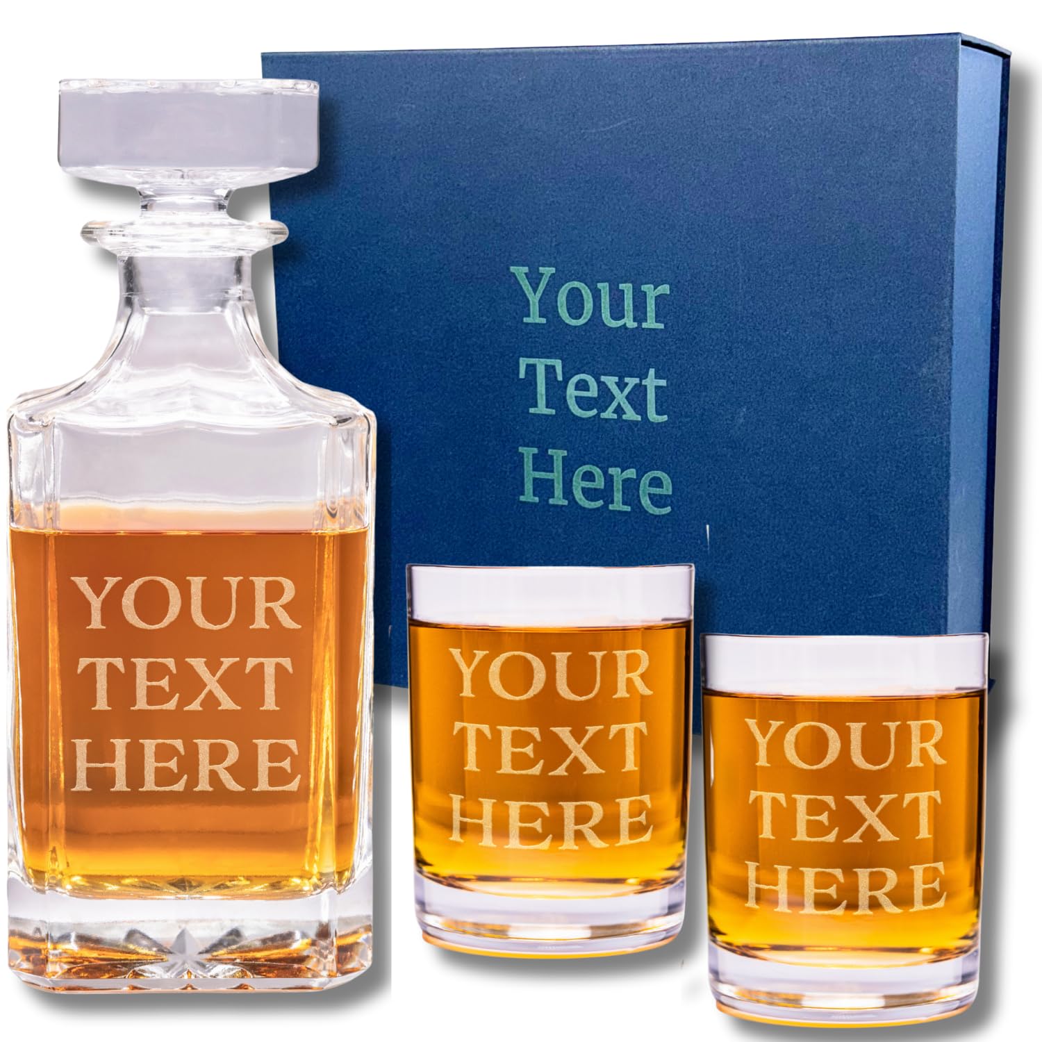 Personalized Whiskey Decanter Set With Engraved Glasses – Custom Laser Etched Gift For Weddings, Birthdays & Father’s Day