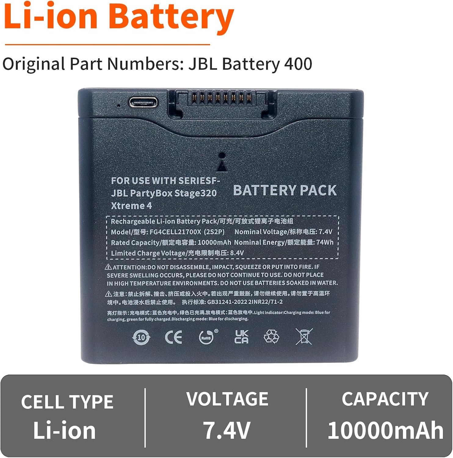 Battery Replacment for JBL PartyBox Stage 320 and Xtreme 4 Portable Speaker, Compatible with JBL Battery 400 - Image 5