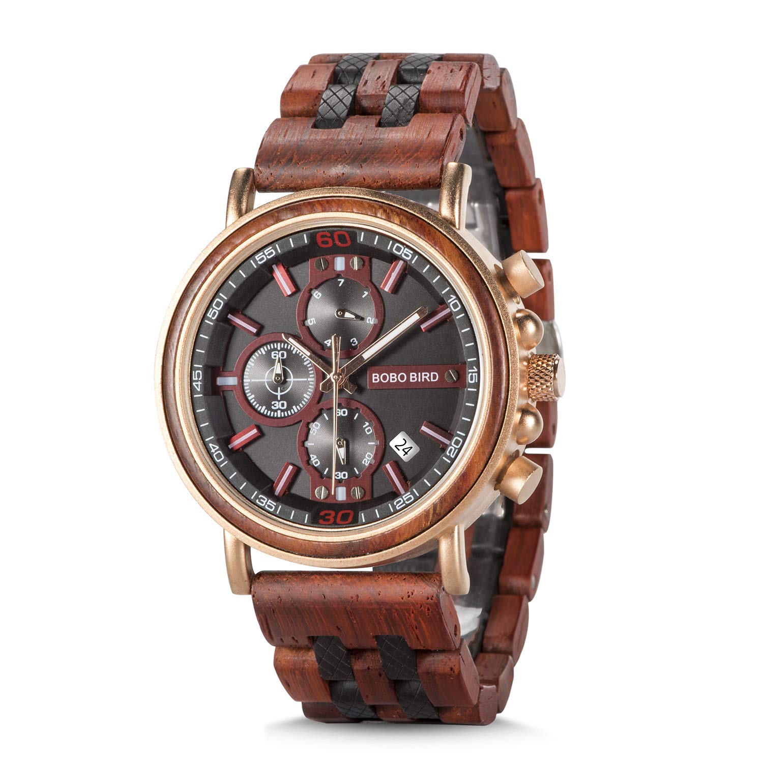 BOBO BIRD Wood Watch Handmade Luminous Wooden Wrist Watch Lightweight Quartz Movement Date Wristwatch for Men (Red) (B088R9NHKT) Amazon Price History, Amazon Price Tracker
