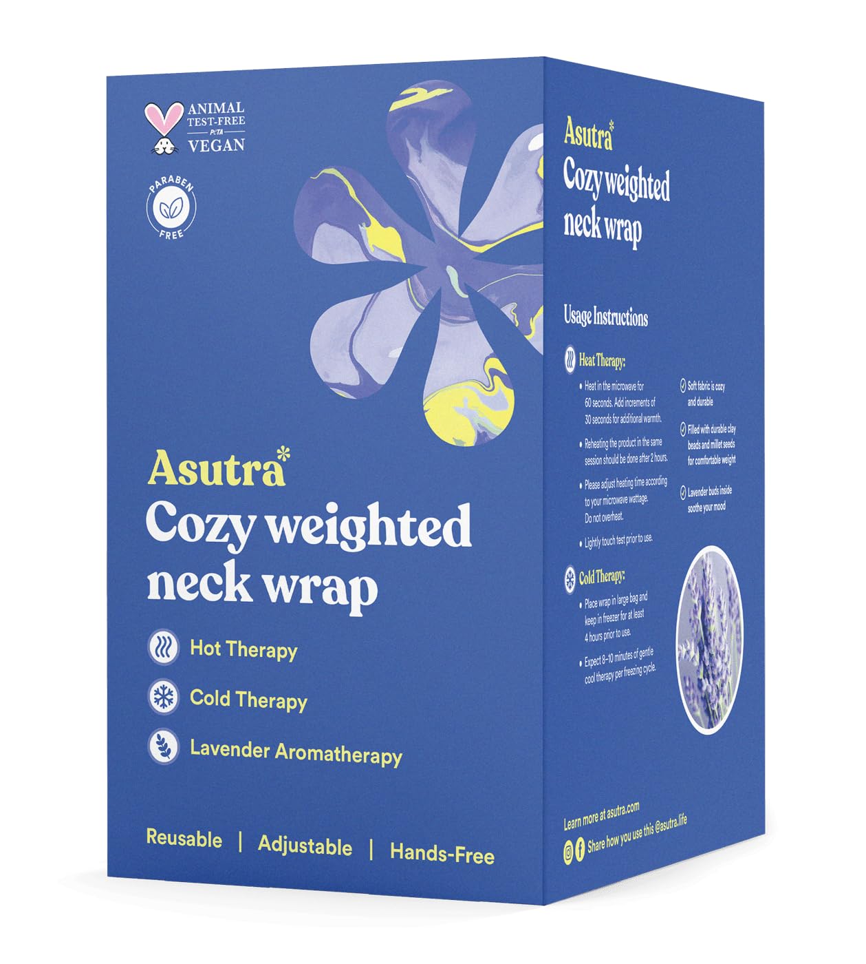 ASUTRA Weighted Neck Wrap, Plush Gray, Microwaveable Heating Pad for Neck and Shoulders, Hot and Cold Compress, Lavender Aromatherapy