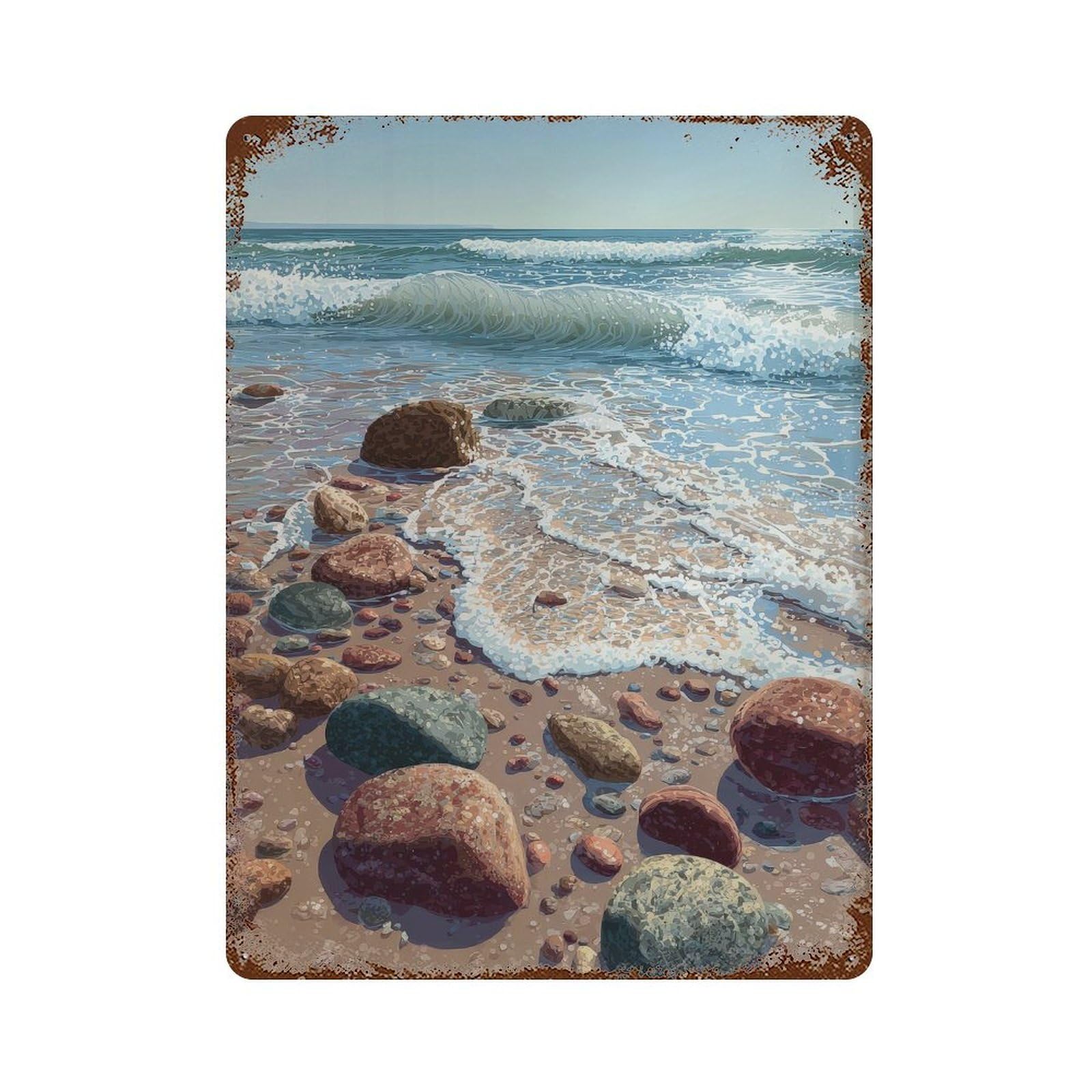 xiaoxiaoshen Rocky Beach. Realism Seascape Wall Decor Art Metal Tin Poster Modern Home Decor Art Home Bar Shop Decorations Vintage Sign 40x30cm