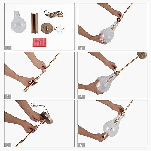 Miniatura 9 de KSANA Iluminación colgante de cristal dorado para isla de cocina, moderna lámpara colgante galvanizada con pantalla de vidrio transparente para