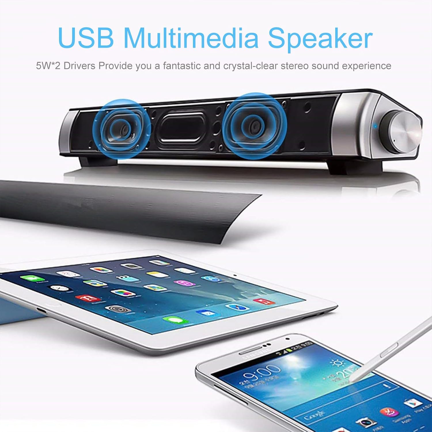 TOPROAD USB Multimedia Speaker with internal view and sound waves