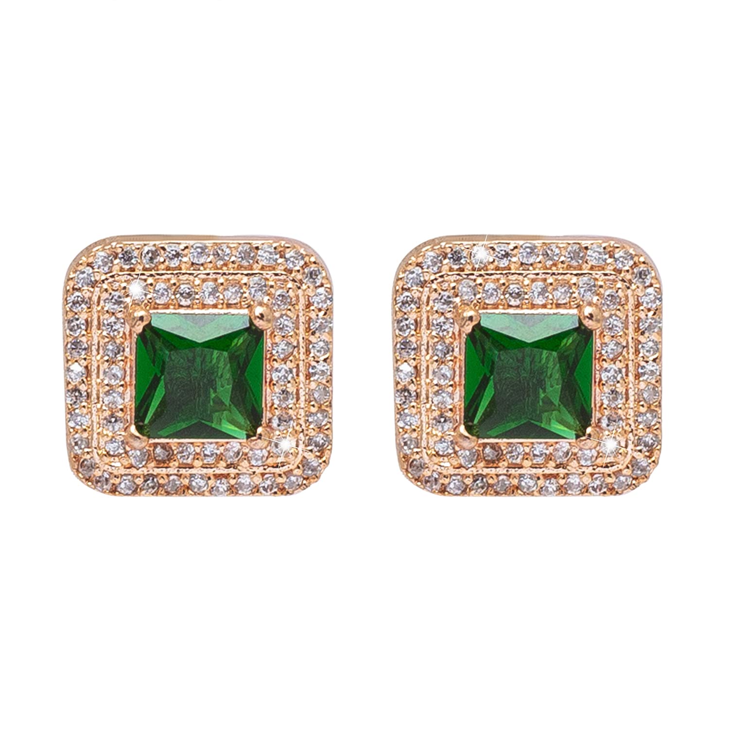 Shining Jewel - By ShivanshShining Jewel Traditional CZ and American Diamond Studded Rose Gold Plated Royal Blue Stone Stud Earrings for Women (SJ_1961_RG_PP)