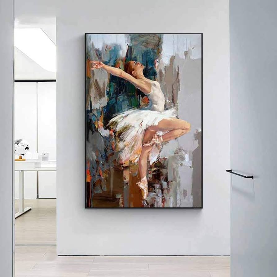 絵画 。壁掛け絵原画手描き【部屋の中で花瓶を片付ける少女とバレエを踊る黒猫】 絵画 。壁掛け絵原画手描き【部屋の中で花瓶を片付ける少女と