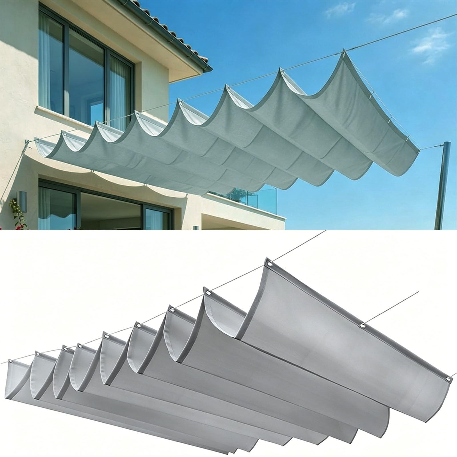 Voile d'ombrage à vague rétractable 100x120 protection solaire UV étanche pour pergola jardin