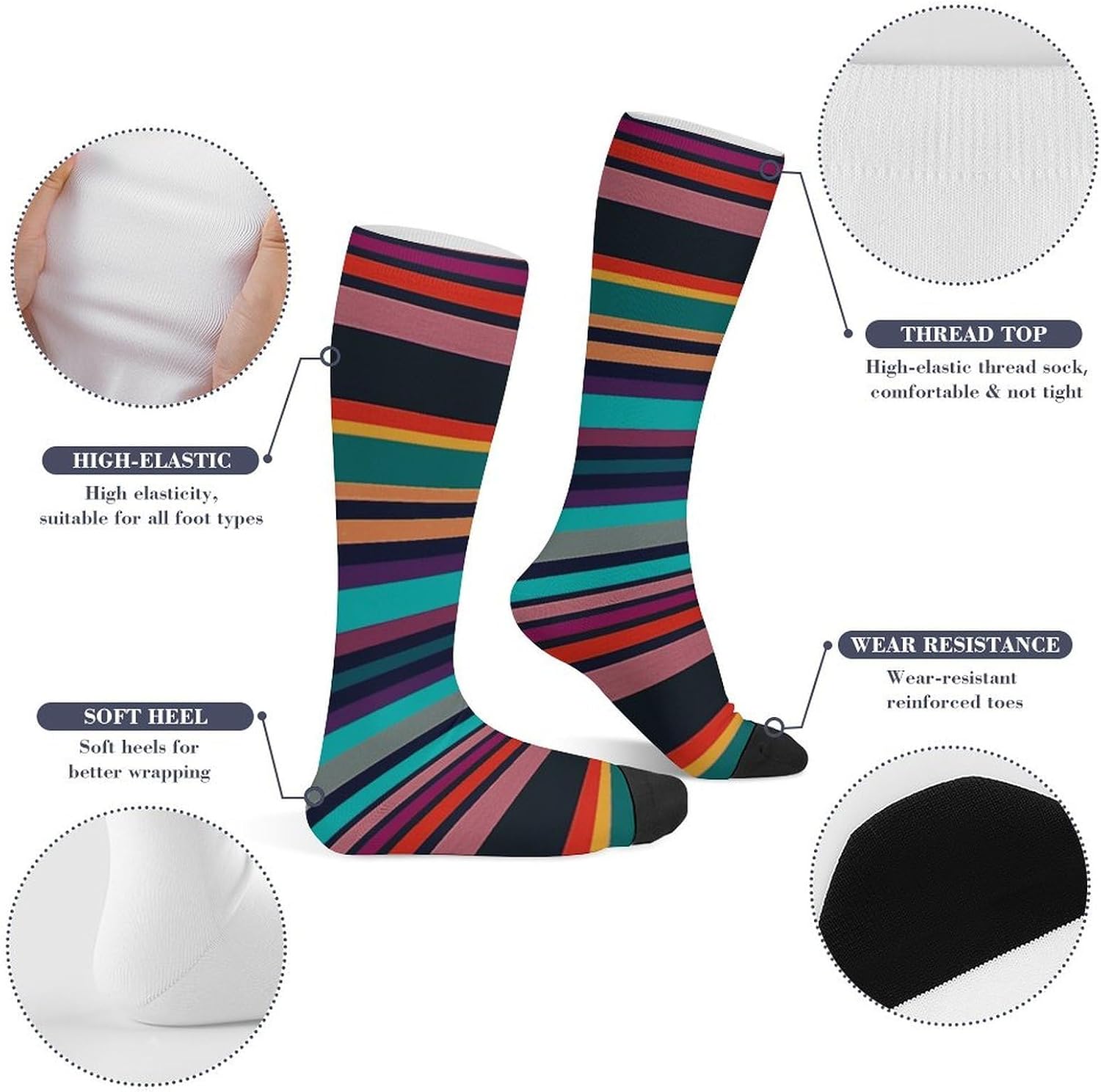 Tricolor Stripes Compression Socks for Women Men Comfort Over The Calf Socks Moisture Wicking Breathable Athletic Sock