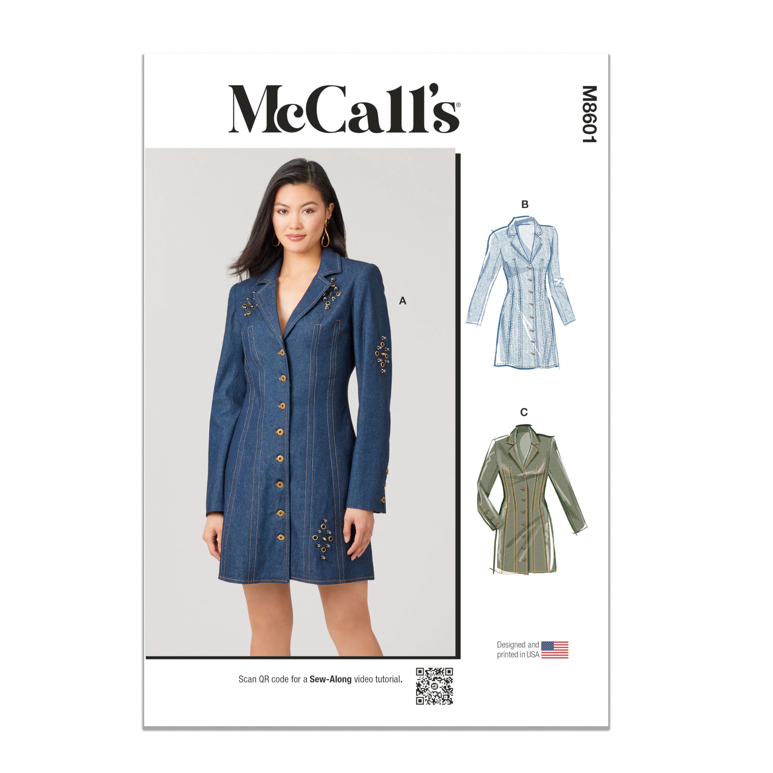 Robe courte ajustée avec boutons McCall's M8601U5 patron de couture à boutons frontaux