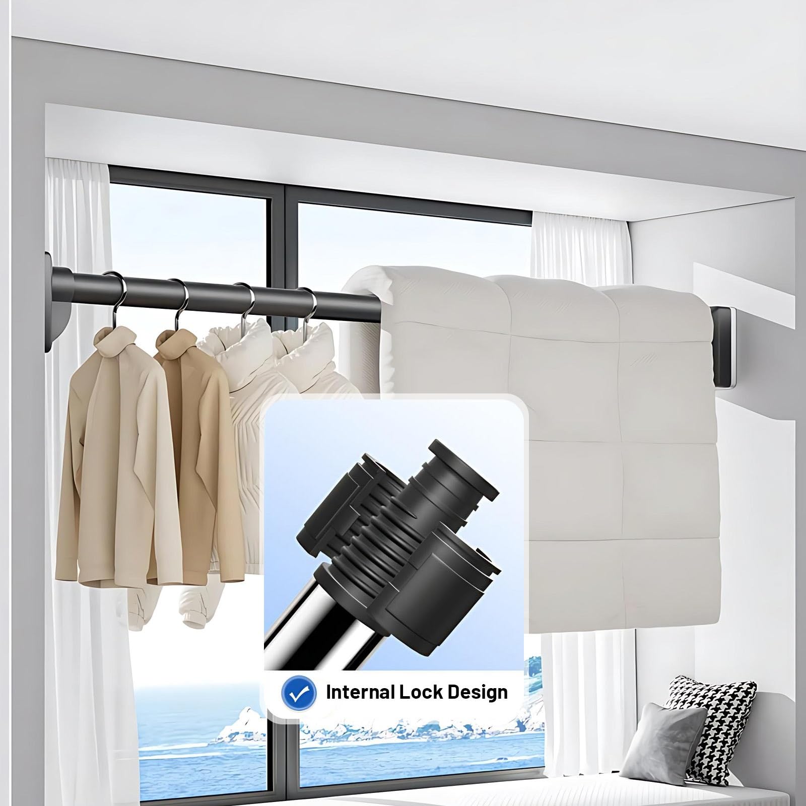 Bastoni Tende a Pressione Regolabile 40-300 cm Bastone Tende Doccia in Acciaio Inox Asta Telescopico Estensibile Senza Forare per Bagno Armadio Garderobe(White,(102"-137")260-350cm)