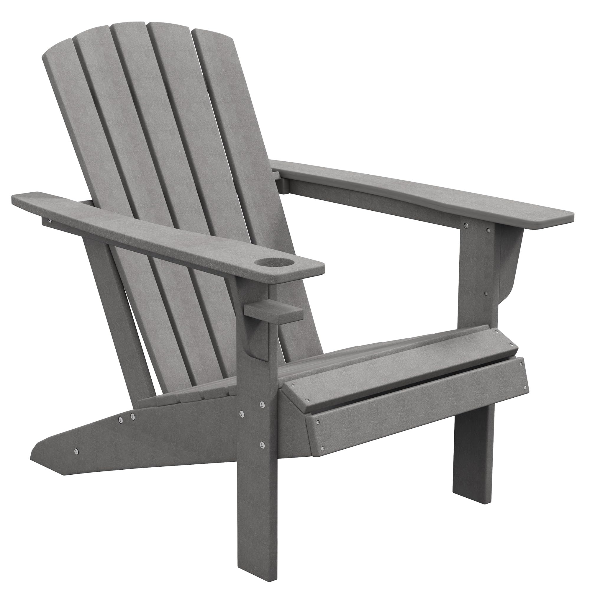 Outsunny Gartenstuhl mit Getränkehalter, Terrassenstuhl, Gartensessel, Gartenmöbel, Balkonstuhl, Adirondack, Grau, HDPE, 75 x 87 x 90 cm