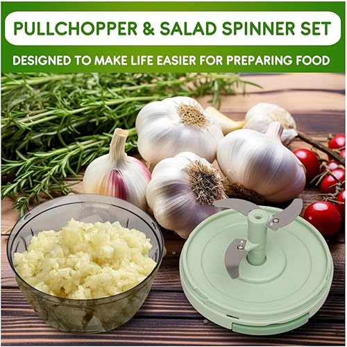 Miniatura 6 de Ensaladera manual con picador de verduras 6 L lechuga, triturador de verduras con cordón de tracción, incluye picador de 0,4 L, diseño compacto para