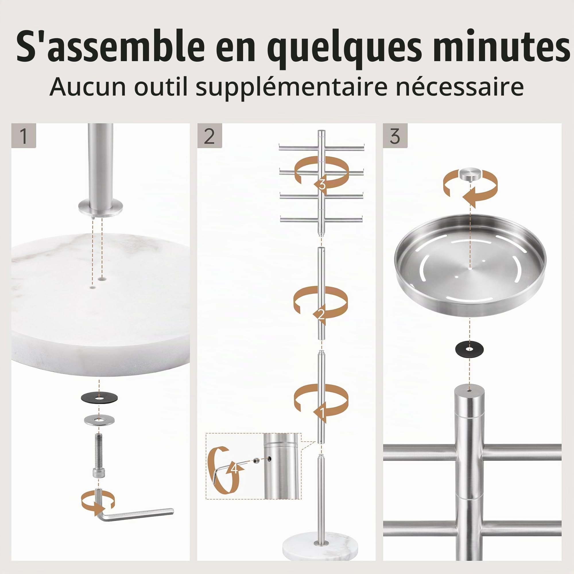 KES OTR204-2 Porte-serviettes de piscine à 8 bras en marbre naturel avec base de poids supplémentaire, réglable à 360 °, porte-serviettes d'extérieur pour piscine et jacuzzi avec plateau de rangement