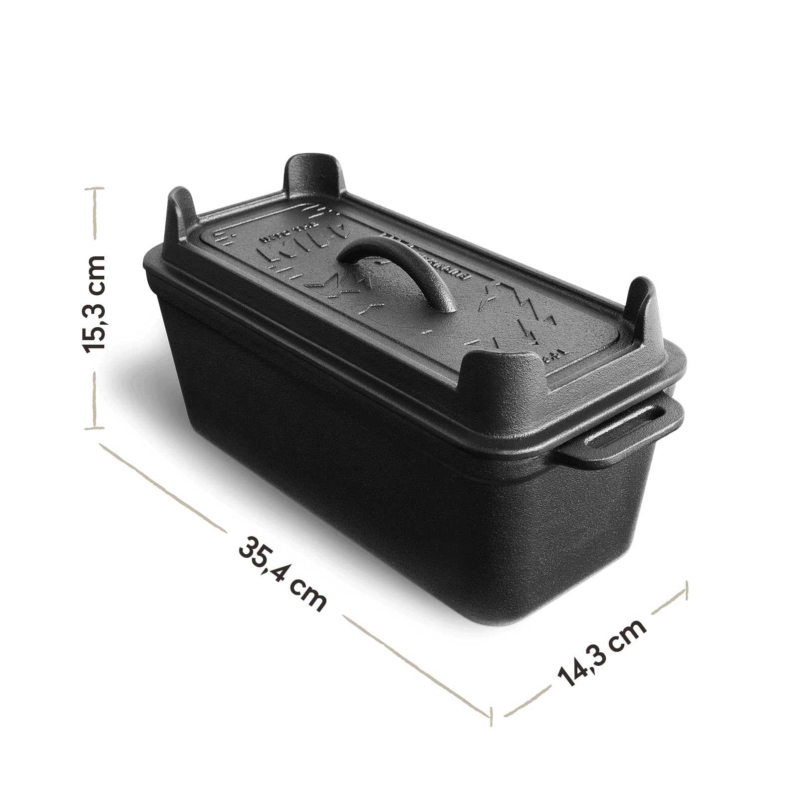 BURNHARD® Gusseisen Brotbackform mit Deckel 3,5 L rechteckig, Pre-Seasoned, Kastenform ideal zum Brotbacken, Braten und Kochen, 35,4 x 14,3 x 15,3 cm, inkl. Anleitung zum Einbrennen