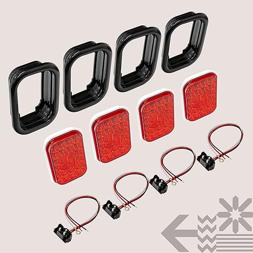 Miniatura 8 de TRUE MODS - Juego de 4 luces traseras LED rectangulares rojas de 5 x 3 x 5 pulgadas DOT FMVSS 108 SAE I6 P2 S2 (3) T OjalesTapones Sumergible Freno