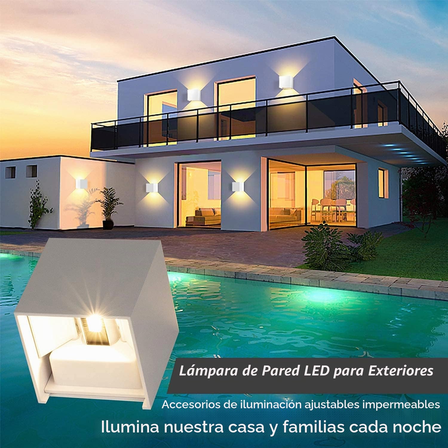 ledmo 4 Piezas Aplique Pared Exterior LED 12W 3000K IP65 Ángulo Ajustable | Ángulo regulable, carcasa blanca, aluminio anticorrosivo, IP65 impermeable, balcón jardín terraza villa
