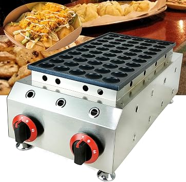 50Pcs Mini Dutch Pancake Baker, Commercial LPG Gas Muffin Making Machine Poffertjes Machine Stainless Steel Pancake Maker for Restaurants Cafes Shops, 3-5 Min Rapid Heating