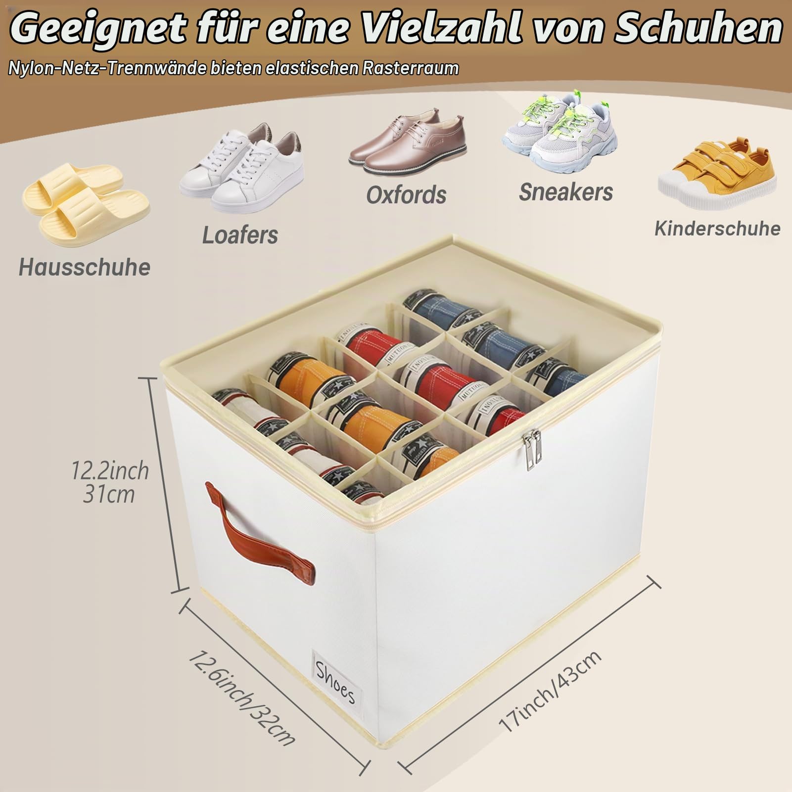 Patinao 3 Stück Flexible Fächer Schuhorganizer Platzsparend Schuhbox | Separate Einzelfächer, Stapelbar, Faltbare Stoff Aufbewahrungsboxen für shoe, schuh organizer für schrank, schuhaufbewahrung