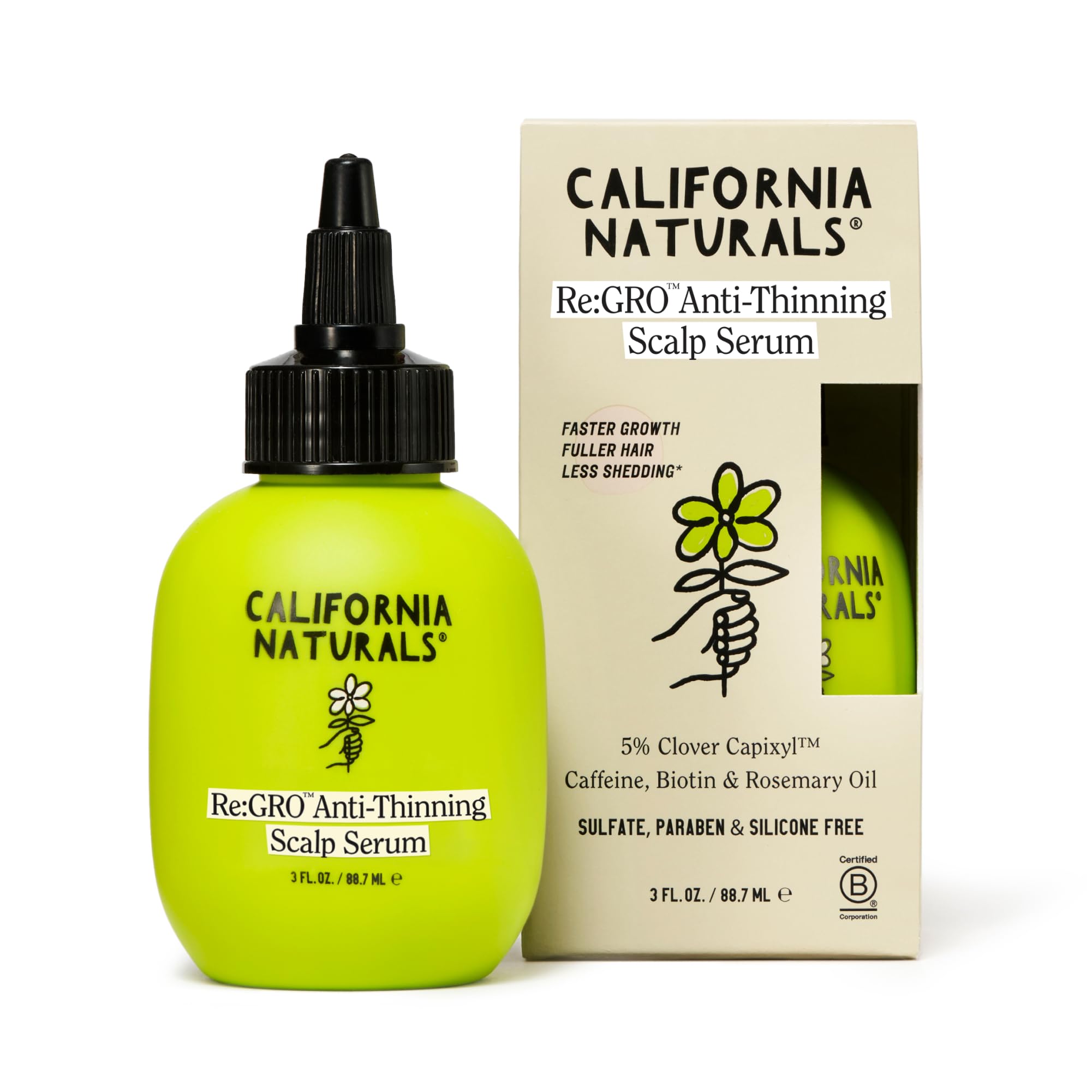 California Naturals Women's Re: Gro Anti-Thinning Scalp Serum, 5% Capixyl with Biotin, Caffeine & Castor and Rosemary Oil, Non-Sticky Cooling Formula,