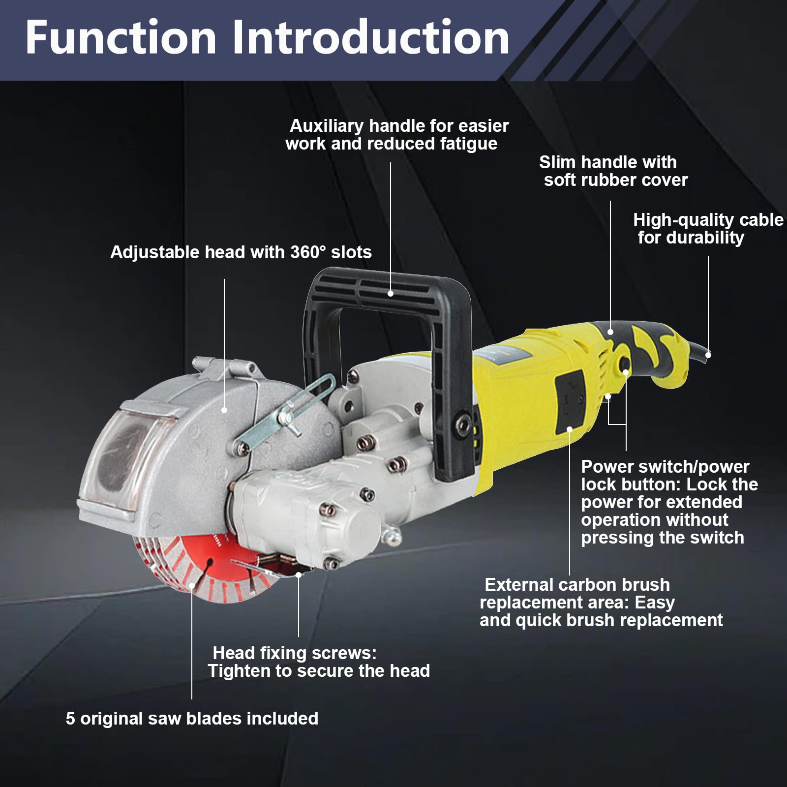 Mauernutfräse,4000W Elektrische Mauernutfräse Schlitzfräse, 7500rpm-einstellbare Tiefe/Breite-5×125mm Blätter, Wasserpumpe mit 3m Schlauch-Staubfrei mit Absauganschluss, für Beton, Marmor, Ziegel.